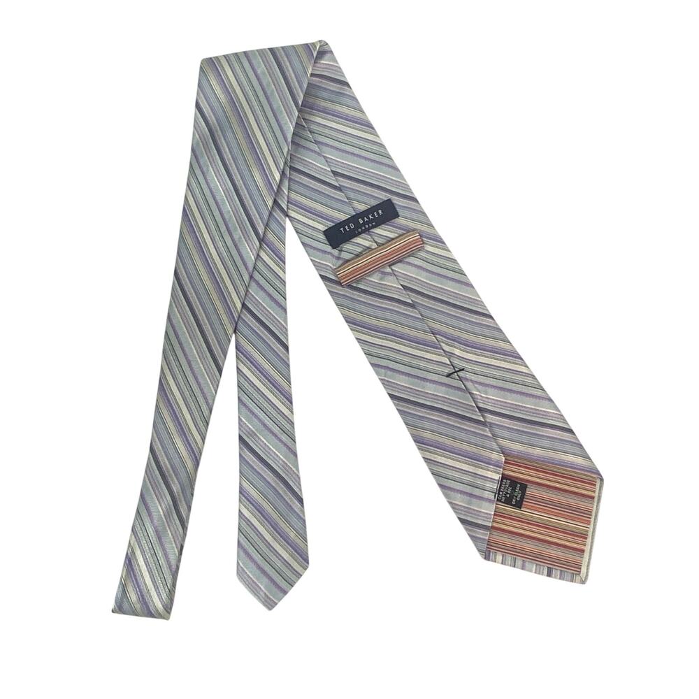Ted Baker Easter Tie Pastel Diagonal Stripes Purple, Periwinkle, Blue 62”x3.75” - Picture 5 of 7